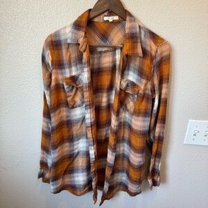 Maurices Orange Plaid Button Down Shirt
